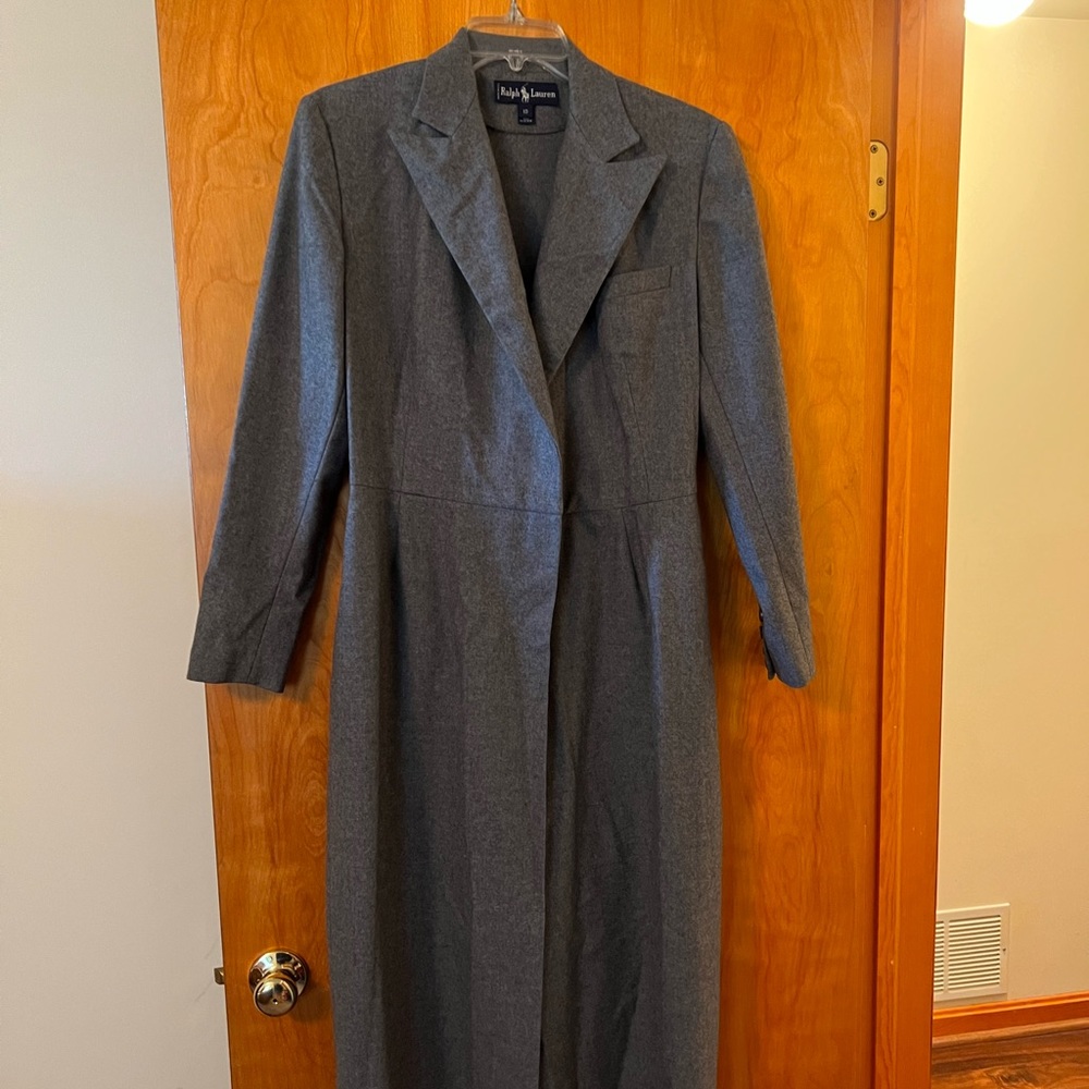 Ralph Lauren Wool Coat With Belt Gray Vintage Blue Label Made USA Size 10 FLAW - Picture 9 of 16